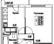 1-комнатная квартира площадью 34.21 кв.м, улица Муравская 2-я, д.25 | цена 4 117 627 руб. | www.metrprice.ru