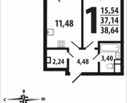 1-комнатная квартира площадью 38.64 кв.м, Нововатутинский проспект, 10/2 | цена 3 647 616 руб. | www.metrprice.ru