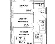 2-комнатная квартира площадью 68.7 кв.м, улица Архитектора Щусева, 2к1 | цена 17 975 355 руб. | www.metrprice.ru