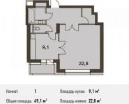 1-комнатная квартира площадью 49.1 кв.м, Донецкая улица, 30с29 | цена 12 506 016 руб. | www.metrprice.ru