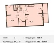 2-комнатная квартира площадью 54.7 кв.м, Барышевская Роща ул., 11 | цена 4 998 672 руб. | www.metrprice.ru