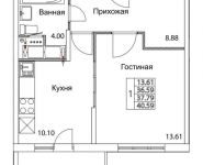 1-комнатная квартира площадью 37.79 кв.м, 2-я Муравская | цена 5 275 786 руб. | www.metrprice.ru