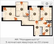 3-комнатная квартира площадью 71.05 кв.м в ЖК "Молодежный-II", Молодёжная | цена 7 318 150 руб. | www.metrprice.ru