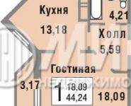 1-комнатная квартира площадью 44.2 кв.м, Школьная ул., 80 | цена 4 150 000 руб. | www.metrprice.ru