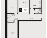 3-комнатная квартира площадью 67.7 кв.м, Клубная, 9 | цена 5 556 816 руб. | www.metrprice.ru