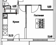 1-комнатная квартира площадью 40.42 кв.м, 2-я Муравская, корп.7 | цена 5 151 264 руб. | www.metrprice.ru