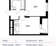 1-комнатная квартира площадью 37 кв.м, Опытное поле мкр | цена 4 489 615 руб. | www.metrprice.ru