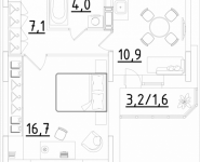 1-комнатная квартира площадью 40.3 кв.м, Строителей, корп.3 | цена 2 196 350 руб. | www.metrprice.ru