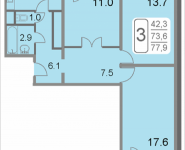 3-комнатная квартира площадью 77.9 кв.м, 2-й Грайвороновский проезд, 38, корп.6 | цена 9 728 736 руб. | www.metrprice.ru