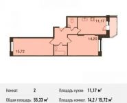 2-комнатная квартира площадью 55.3 кв.м, Центральная ул., ДВЛ1Б | цена 3 402 795 руб. | www.metrprice.ru