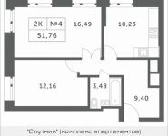 2-комнатная квартира площадью 51.76 кв.м, Мякининское шоссе, 3 | цена 4 466 888 руб. | www.metrprice.ru