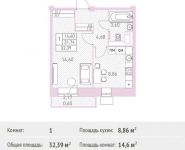 1-комнатная квартира площадью 32.39 кв.м, Калинина ул, 8 | цена 3 433 340 руб. | www.metrprice.ru