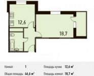 1-комнатная квартира площадью 46.6 кв.м, Новотушинская ул., 3 | цена 4 408 360 руб. | www.metrprice.ru