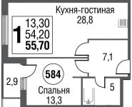 1-комнатная квартира площадью 55.5 кв.м, Серебрякова проезд, д.11к2 стр 13 | цена 9 972 565 руб. | www.metrprice.ru