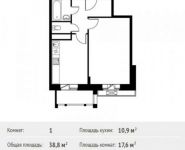 1-комнатная квартира площадью 38.8 кв.м в ЖК «Лайково», микрорайон 1 Мая, 24 | цена 3 378 860 руб. | www.metrprice.ru