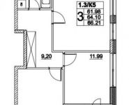 3-комнатная квартира площадью 66 кв.м, Лазоревый пр., 3С5 | цена 13 605 228 руб. | www.metrprice.ru