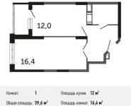 1-комнатная квартира площадью 39.6 кв.м, Северное ш, 24кВ | цена 1 990 000 руб. | www.metrprice.ru