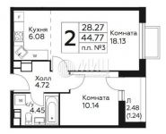 2-комнатная квартира площадью 44.8 кв.м в ЖК "Южное Бунино",  | цена 3 592 000 руб. | www.metrprice.ru