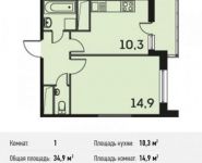 1-комнатная квартира площадью 34.9 кв.м, Стадионная улица, 4 | цена 3 339 930 руб. | www.metrprice.ru