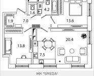 3-комнатная квартира площадью 69.9 кв.м, Рязанский проспект, 2, корп.M6 | цена 10 500 727 руб. | www.metrprice.ru