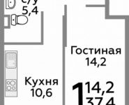 1-комнатная квартира площадью 37.4 кв.м,  | цена 2 651 520 руб. | www.metrprice.ru