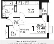 1-комнатная квартира площадью 39.46 кв.м, д.Столбово, уч.40/2, корп.4 | цена 3 681 815 руб. | www.metrprice.ru