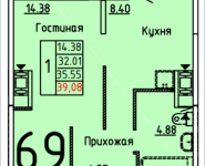 1-комнатная квартира площадью 39.08 кв.м, Расторгуевское шоссе, 24 | цена 2 676 980 руб. | www.metrprice.ru