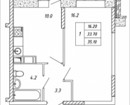 1-комнатная квартира площадью 35.1 кв.м, Дружбы, корп.37 | цена 3 299 400 руб. | www.metrprice.ru