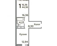 1-комнатная квартира площадью 44.36 кв.м, Зеленые аллеи бульвар, д.2 | цена 4 021 234 руб. | www.metrprice.ru