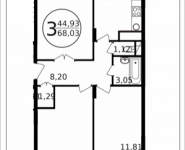 3-комнатная квартира площадью 68.03 кв.м, Просвещения, 13 | цена 5 290 693 руб. | www.metrprice.ru