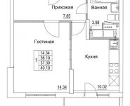 1-комнатная квартира площадью 37.39 кв.м, 2-я Муравская | цена 4 869 434 руб. | www.metrprice.ru