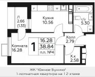 1-комнатная квартира площадью 38.84 кв.м, д.Столбово, уч.40/2, корп.4 | цена 3 651 639 руб. | www.metrprice.ru