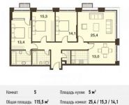 5-комнатная квартира площадью 115.5 кв.м, Заречная ул., 2/1 | цена 23 051 490 руб. | www.metrprice.ru