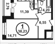 1-комнатная квартира площадью 38.23 кв.м, Петра Алексеева, 12а, корп.4 | цена 7 119 543 руб. | www.metrprice.ru