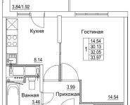 1-комнатная квартира площадью 32.05 кв.м, 2-я Муравская | цена 4 700 581 руб. | www.metrprice.ru