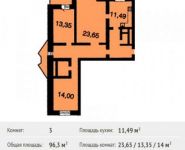 3-комнатная квартира площадью 96.3 кв.м, Красногорский бул., 14 | цена 8 239 428 руб. | www.metrprice.ru