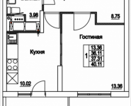 1-комнатная квартира площадью 40.11 кв.м, 2-я Муравская, корп.7 | цена 4 949 063 руб. | www.metrprice.ru