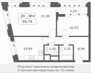 2-комнатная квартира площадью 59.79 кв.м, Мякининское шоссе, 1 | цена 4 804 842 руб. | www.metrprice.ru