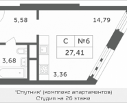 1-комнатная квартира площадью 27.41 кв.м, Мякининское шоссе, 2 | цена 2 461 418 руб. | www.metrprice.ru