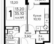 1-комнатная квартира площадью 35.1 кв.м, д.Столбово, уч.40/2, корп.7 | цена 3 011 053 руб. | www.metrprice.ru