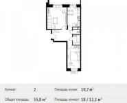 2-комнатная квартира площадью 55.8 кв.м, Липовая ул., ДВЛ3 | цена 5 110 437 руб. | www.metrprice.ru