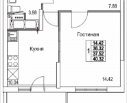 1-комнатная квартира площадью 40.32 кв.м, 2-я Муравская, корп.8 | цена 5 087 981 руб. | www.metrprice.ru