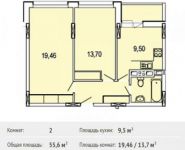 2-комнатная квартира площадью 55.6 кв.м, Разина ул., 2 | цена 2 796 643 руб. | www.metrprice.ru