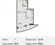 1-комнатная квартира площадью 54 кв.м, Некрасова ул., 18 | цена 4 752 000 руб. | www.metrprice.ru