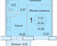 1-комнатная квартира площадью 41.93 кв.м, Садовая, 3, корп.1Б | цена 2 418 166 руб. | www.metrprice.ru