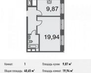 1-комнатная квартира площадью 40.7 кв.м в Микрорайон "Домашний", Донецкая улица, 30с29 | цена 6 117 825 руб. | www.metrprice.ru