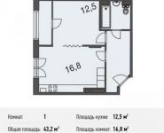 1-комнатная квартира площадью 43.2 кв.м, Ивановская ул., 1 | цена 3 931 200 руб. | www.metrprice.ru