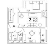 2-комнатная квартира площадью 64.6 кв.м, Рязанский пр-кт, 2 | цена 9 622 686 руб. | www.metrprice.ru