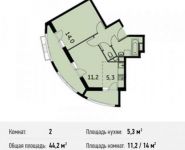 2-комнатная квартира площадью 44.2 кв.м,  | цена 4 256 460 руб. | www.metrprice.ru