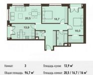 3-комнатная квартира площадью 96.7 кв.м, Заречная ул., 2/1 | цена 17 060 781 руб. | www.metrprice.ru